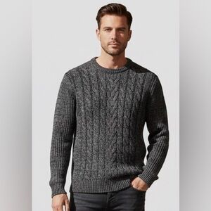 NWT Weatherproof Vintage Cable Knit Crewneck Sweater Black Heather Marl Size L